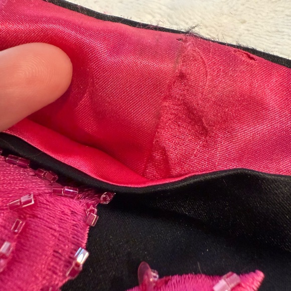 Jovani elegant black strapless maxi dress pink floral beaded split hem SZ 8 - Picture 14 of 14